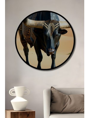 Çerçeve Görünümlü Efsanevi Boğa Yağlı Boya Görünümlü Dekoratif Ahşap Ev/işyeri/ofis Yuvarlak Tablo