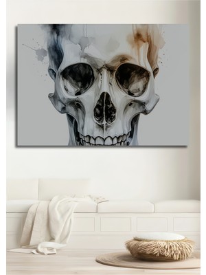 Sulu Boya Görünümlü Insan Kafatası Dekoratif Ahşap Ev/işyeri/ofis Kare Tablo
