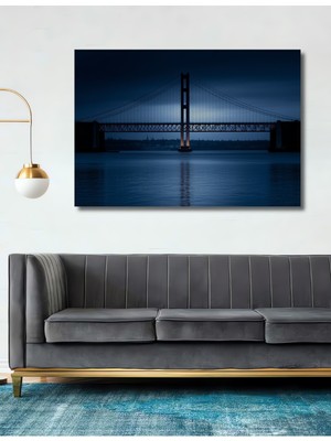 Mavi Köprü Manzarası Yağlı Boya Görünümlü Dekoratif Ahşap Ev/işyeri/ofis Kare Tablo