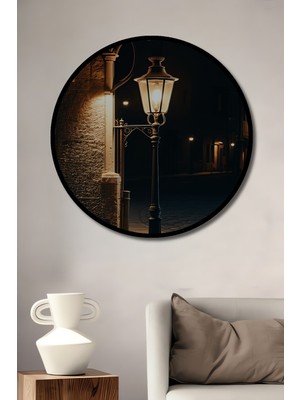 Çerçeve Görünümlü Gece Işığı Şehir Lambası Yağlı Boya Görünümlü Ofis Dekoratif Ahşap Yuvarlak Tablo