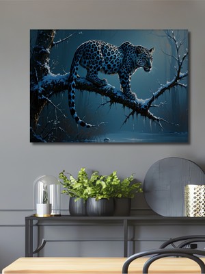 Buzul Çağı Leoparı Yağlı Boya Görünümlü Dekoratif Ahşap Ev/işyeri/ofis Kare Tablo