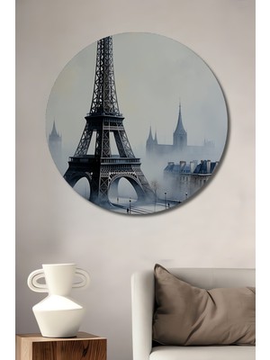Sisli Paris Eyfel Kulesi Sulu Boya Görünümlü Dekoratif Ahşap Ev/işyeri/ofis Yuvarlak Tablo