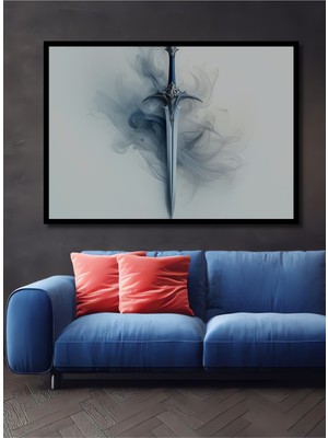 Çerçeve Görünümlü Efsanevi Kılıç Dumanlı Dijital Sanat Dekoratif Ahşap Ev/işyeri/ofis Kare Tablo