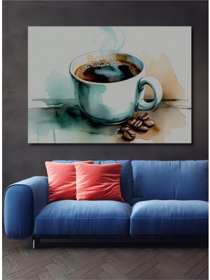 Sulu Boya Görünümlü Kahve Keyfi Dekoratif Ahşap Ev/işyeri/ofis Kare Tablo