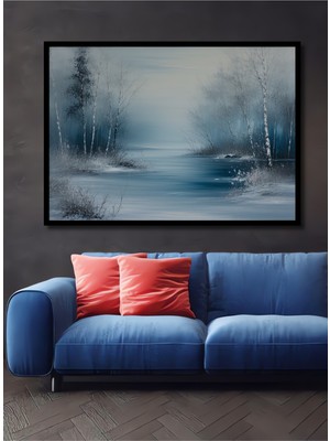 Çerçeve Görünümlü Buz Mavi Nehir Yağlı Boya Görünümlü Dekoratif Ahşap Ev/işyeri/ofis Kare Tablo