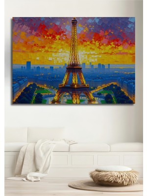 Eşsiz Eyfel Kulesi Yağlı Boya Görünümlü Dekoratif Ahşap Ev/işyeri/ofis Kare Tablo
