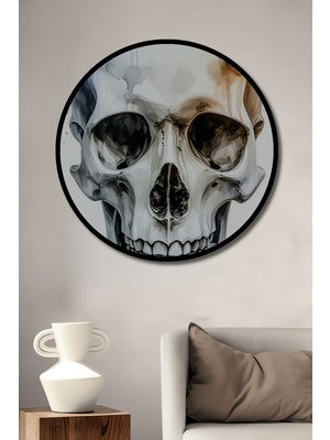 Çerçeve Görünümlü Sulu Boya Görünümlü Insan Kafatası Dekoratif Ahşap Ev/işyeri/ofis Yuvarlak Tablo
