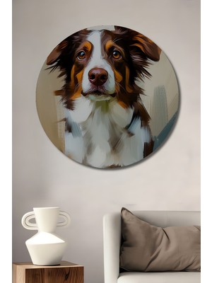 Sevimli Köpek Yağlı Boya Görünümlü Dekoratif Ahşap Ev/işyeri/ofis Yuvarlak Tablo