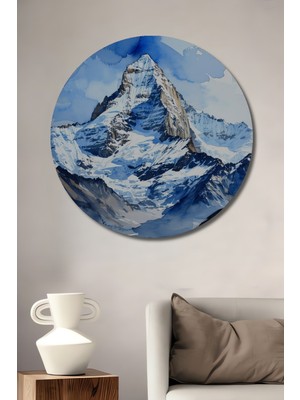 Alp Dağları Sulu Boya Görünümlü Dekoratif Ahşap Ev/işyeri/ofis Yuvarlak Tablo