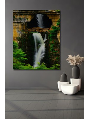 Doğa Harikası Şelale Yağlı Boya Görünümlü Dekoratif Ahşap Ev/işyeri/ofis Kare Tablo