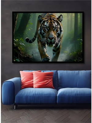 Çerçeve Görünümlü Ormanın Kralı Yağlı Boya Görünümlü Dekoratif Ahşap Ev/işyeri/ofis Kare Tablo