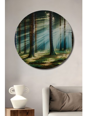 Güneş Işınları Ormanı Yağlı Boya Görünümlü Dekoratif Ahşap Ev/işyeri/ofis Yuvarlak Tablo