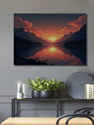 Güneşin Büyülü Yansıması Yağlı Boya Görünümlü Dekoratif Ahşap Ev/işyeri/ofis Kare Tablo