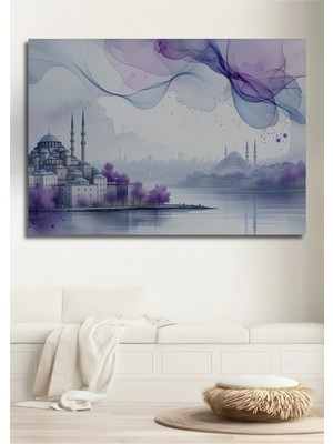 Istanbul Rüya Şehri Sulu Boya Görünümlü Dekoratif Ahşap Ev/işyeri/ofis Kare Tablo