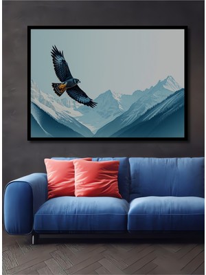 Çerçeve Görünümlü Dağların Kartalı Yağlı Boya Görünümlü Dekoratif Ahşap Ev/işyeri/ofis Kare Tablo