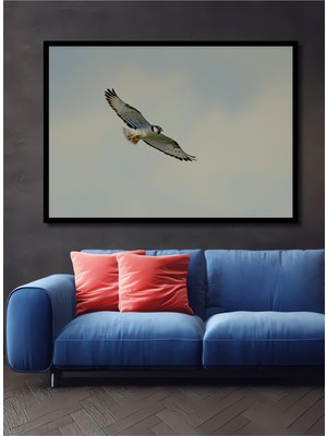 Çerçeve Görünümlü Gökyüzünde Süzülen Şahin Yağlı Boya Görünümlü Dekoratif Ahşap Ofis Kare Tablo