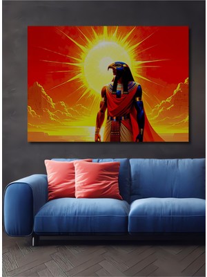 Mısır Tanrısı Horus Yağlı Boya Görünümlü Dekoratif Ahşap Ev/işyeri/ofis Kare Tablo