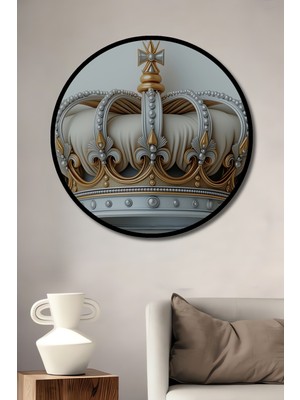 Çerçeve Görünümlü Göz Alıcı Altın Taç Klasik Sanat Yağlı Boya Görünümlü Ahşap Ofis Yuvarlak Tablo