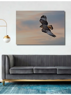 Gökyüzünde Süzülen Şahin Yağlı Boya Görünümlü Dekoratif Ahşap Ev/işyeri/ofis Kare Tablo