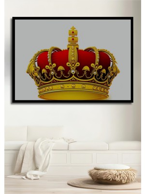 Çerçeve Görünümlü Muhteşem Altın Taç Yağlı Boya Görünümlü Dekoratif Ahşap Ev/işyeri/ofis Kare Tablo