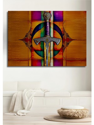 Eşsiz Kılıç Sanatı Yağlı Boya Görünümlü Dekoratif Ahşap Ev/işyeri/ofis Kare Tablo