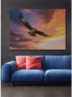 Gökyüzünde Süzülen Şahin Yağlı Boya Görünümlü Dekoratif Ahşap Ev/işyeri/ofis Kare Tablo
