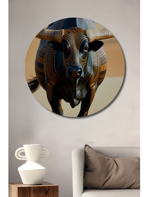 Desenli Boğa Yağlı Boya Görünümlü Dekoratif Ahşap Ev/işyeri/ofis Yuvarlak Tablo