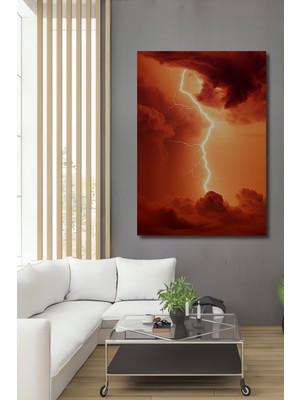 Kızıl Fırtına Yağlı Boya Görünümlü Dekoratif Ahşap Ev/işyeri/ofis Kare Tablo