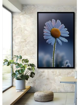 Çerçeve Görünümlü Buzlu Papatya Rüyası Yağlı Boya Görünümlü Dekoratif Ahşap Işyeri/ofis Kare Tablo