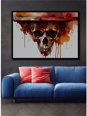 Çerçeve Görünümlü Kafatası Sulu Boya Görünümlü Modern Sanat Işyeri/ofis Dekoratif Ahşap Kare Tablo