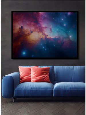 Çerçeve Görünümlü Büyülü Galaksi Yağlı Boya Görünümlü Dekoratif Ahşap Ev/işyeri/ofis Kare Tablo