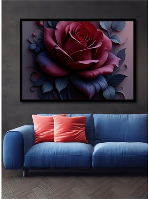 Çerçeve Görünümlü Kırmızı Gül Pastel Boya Görünümlü Dekoratif Ahşap Ev/işyeri/ofis Kare Tablo