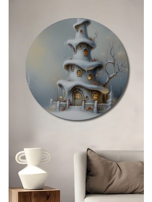 Kış Harikalar Diyarı Yağlı Boya Görünümlü Dekoratif Ahşap Ev/işyeri/ofis Yuvarlak Tablo