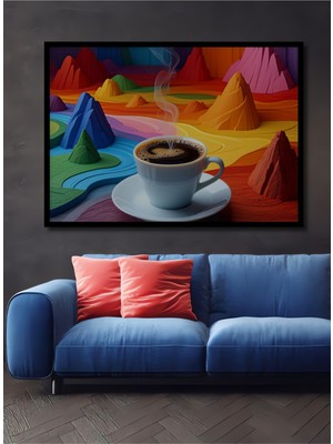 Çerçeve Görünümlü Gökkuşağı Dağları Kahve Rüyası Dekoratif Ahşap Ev/işyeri/ofis Kare Tablo