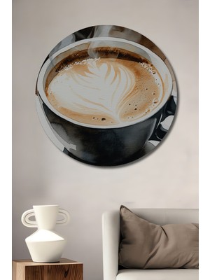 Sıcak Kahve Keyfi Sulu Boya Görünümlü Dekoratif Ahşap Ev/işyeri/ofis Yuvarlak Tablo