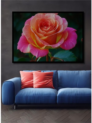 Çerçeve Görünümlü Pembe Gül Yağlı Boya Görünümlü Dekoratif Ahşap Ev/işyeri/ofis Kare Tablo