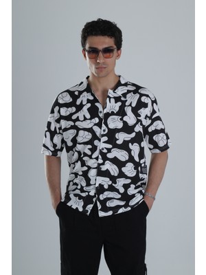 Cocopelli Erkek Siyah Beyaz Summer Style Desenli Gömlek COC1164