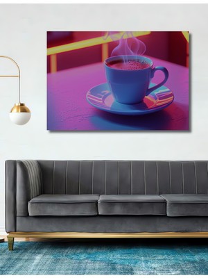 Neon Işıltılı Kahve Keyfi Dekoratif Ahşap Ev/işyeri/ofis Kare Tablo