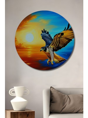 Yağlı Boya Görünümlü Şahin Kuşu Uçuşu Dekoratif Ahşap Ev/işyeri/ofis Yuvarlak Tablo