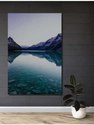 Buzul Göl Manzarası Yağlı Boya Görünümlü Dekoratif Ahşap Ev/işyeri/ofis Kare Tablo