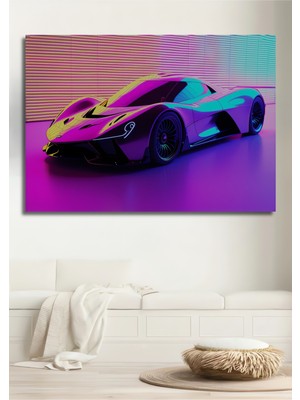Neon Işıltılı Süper Araba Dijital Sanat Ev/işyeri/ofis/salon Ahşap Dekoratif Kare Tablo