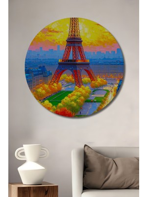 Paris Eyfel Kulesi Yağlı Boya Görünümlü Dekoratif Ahşap Ev/işyeri/ofis Yuvarlak Tablo