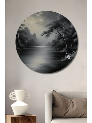 Siyah Beyaz Göl Manzarası Yağlı Boya Görünümlü Dekoratif Ahşap Dekoratif Ev/işyeri/ofis Tablo