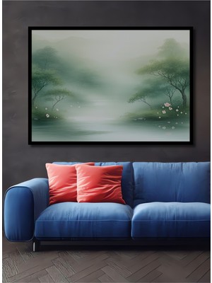 Çerçeve Görünümlü Sakura Ağaçları Sulu Boya Görünümlü Dekoratif Ahşap Ev/işyeri/ofis Kare Tablo