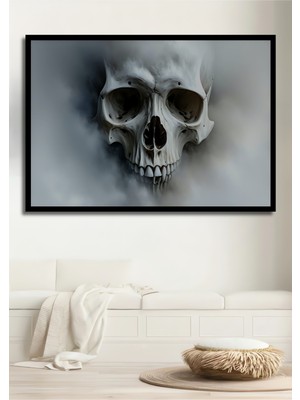 Çerçeve Görünümlü Sisli Kafatası Yağlı Boya Görünümlü Dekoratif Ahşap Ev/işyeri/ofis Kare Tablo