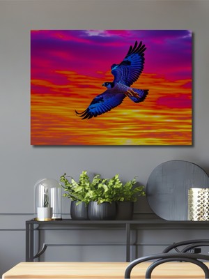 Gökyüzünde Süzülen Şahin Yağlı Boya Görünümlü Dekoratif Ahşap Ev/işyeri/ofis Kare Tablo