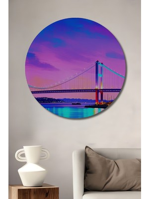 Pembe Gökyüzü Altında Köprü Manzarası Yağlı Boya Görünümlü Dekoratif Ahşap Ev/işyeri/ofis Tablo