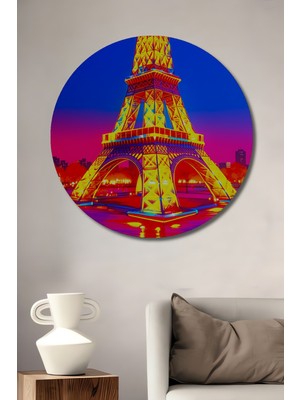 Neon Işıklar Altında Eyfel Kulesi Yağlı Boya Görünümlü Dekoratif Ahşap Ev/işyeri/ofis Tablo