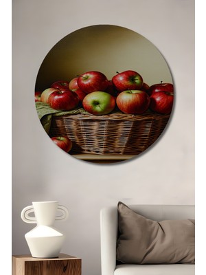 Elma Sepeti Yağlı Boya Görünümlü Dekoratif Ahşap Ev/işyeri/ofis Yuvarlak Tablo