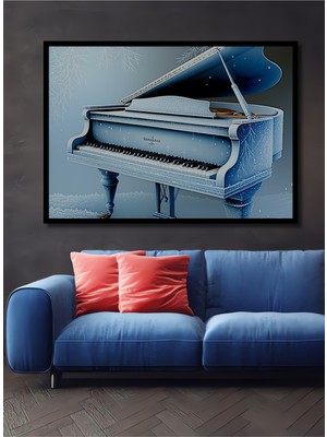 Çerçeve Görünümlü Buz Mavi Piyano Kış Rüyası Dekoratif Ahşap Ev/işyeri/ofis Kare Tablo
